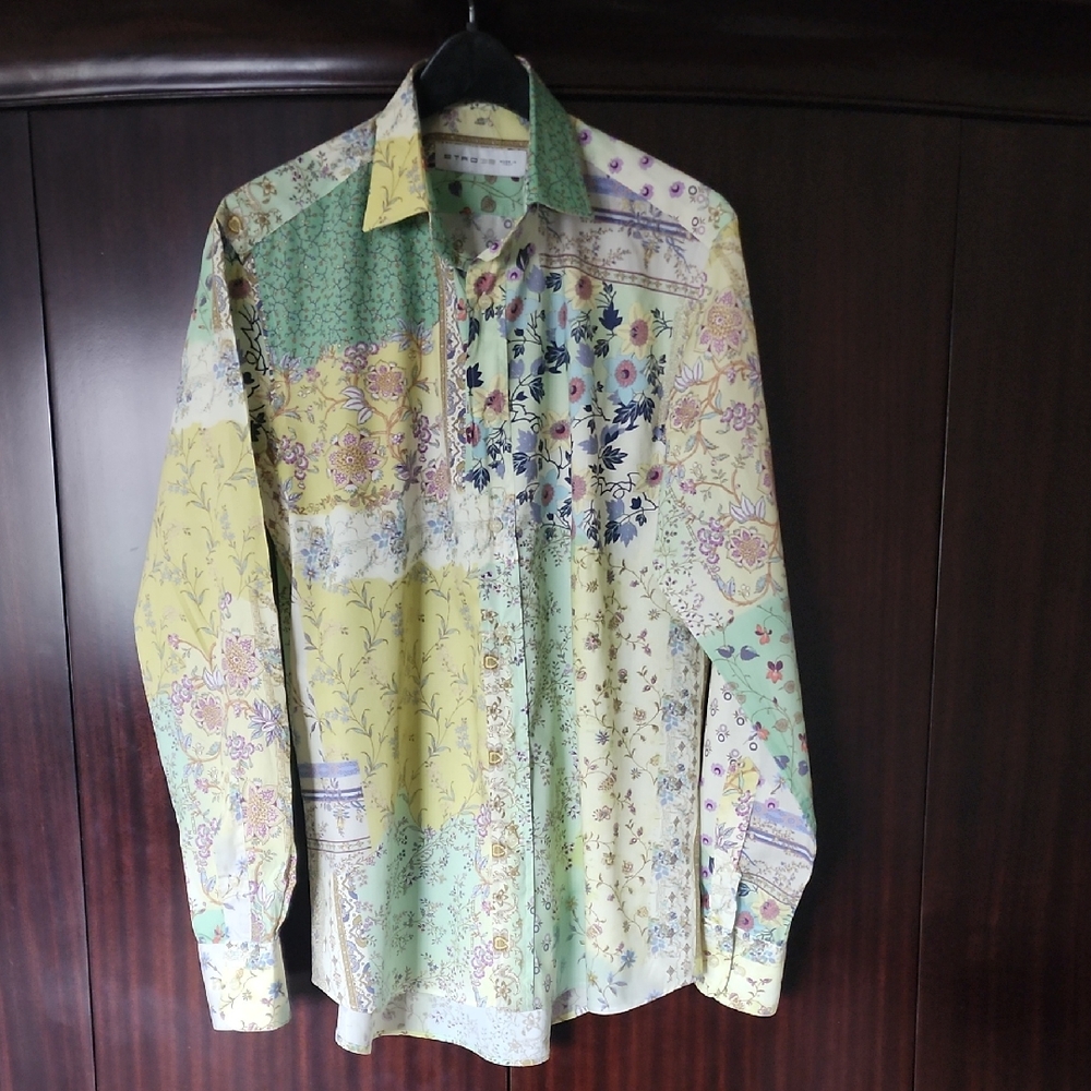 Etro Men's Floral Patchwork Shirt - Green, Yellow, Purple